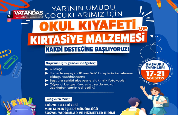 OKUL MASRAFLARINA BELEDİYE DESTEĞİ