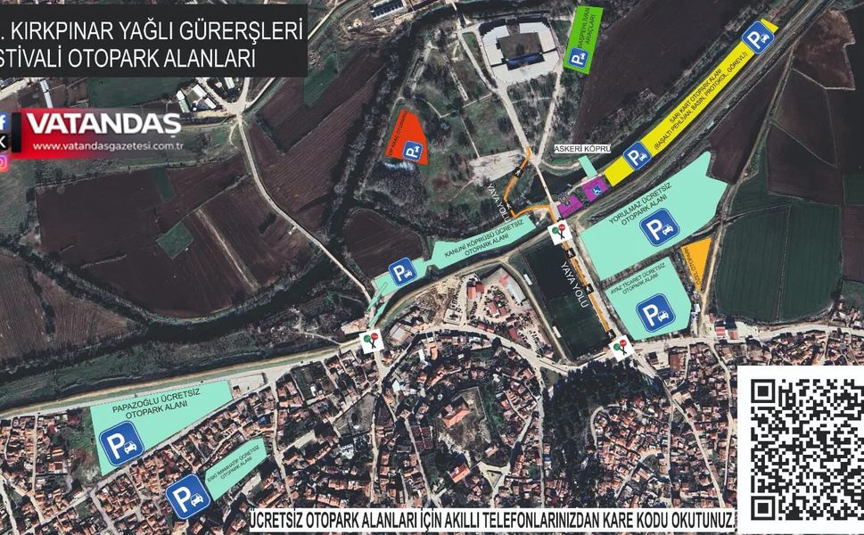 KIRKPINAR'DA ÜCRETSİZ OTOPARKLAR HİZMET VERECEK